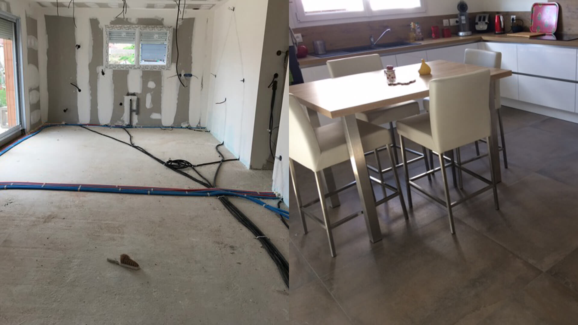 témoignage avant/après Bouxières-sous-Foirdmont, pièces à vivre, pose de carrelage