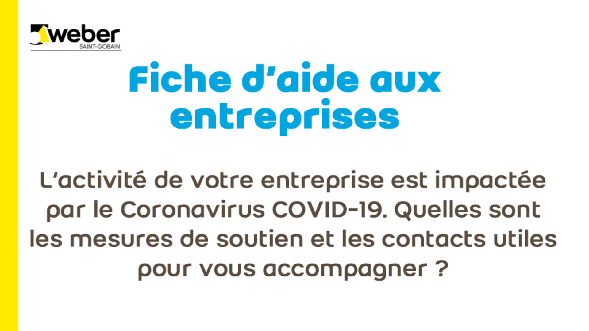 Fiches d'aide aux entreprises
