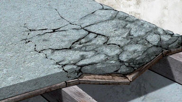Plancher fissuré suite à une charge importante